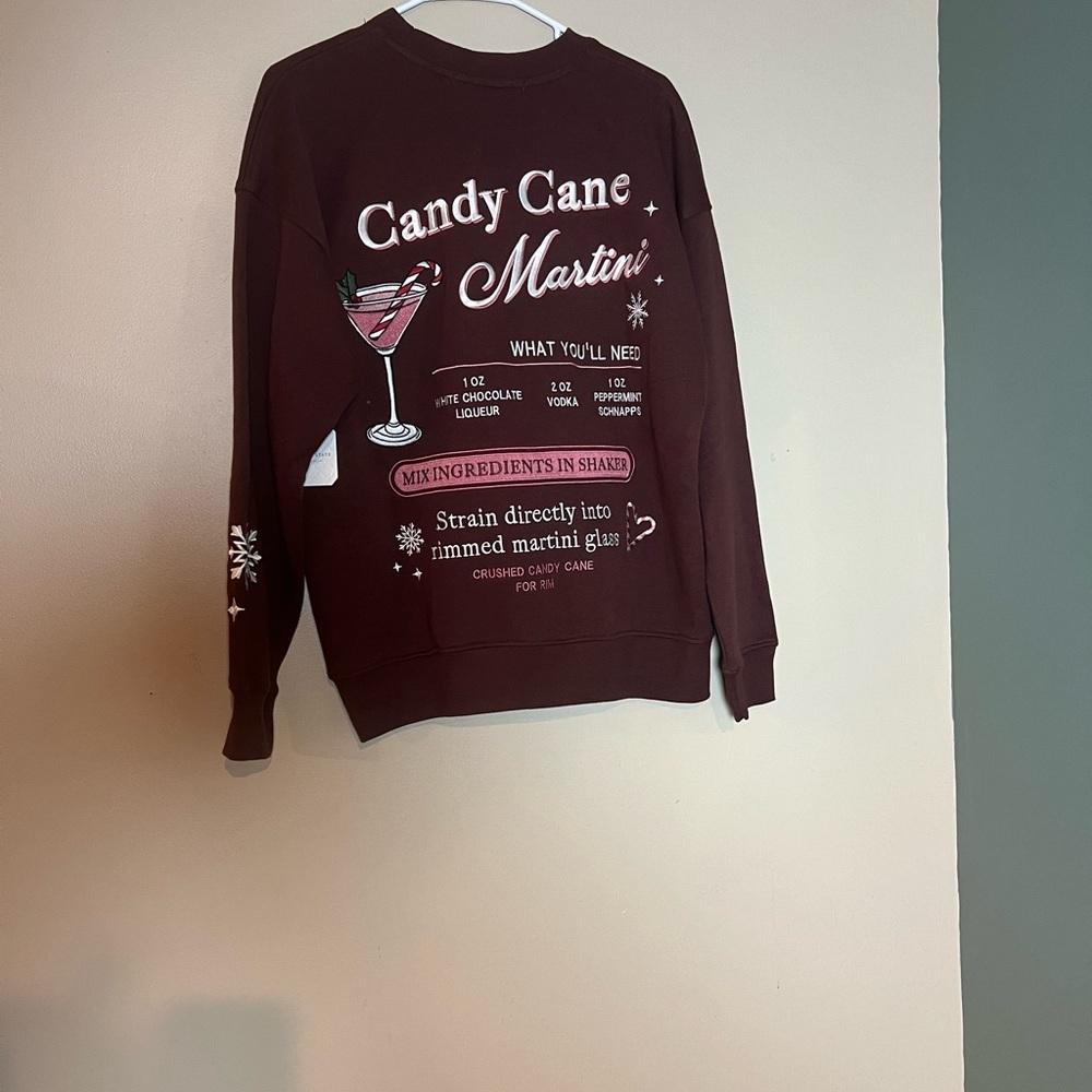 Altard State Women's XXS Candy Cane Martini Holiday Embroidered Crewneck - Picture 3 of 6